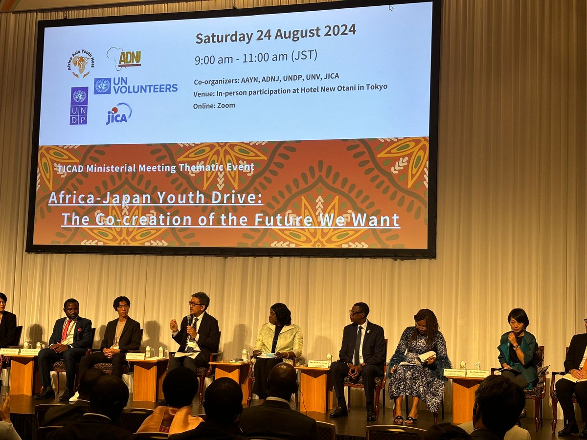 RwandainJapan's tweet photo. Minister of State @KabarebeJames joins a thematic session of the Ministerial Meeting for #TICAD9 Africa-Japan Youth Drive: The Co-Creation of the Future We Want @UNDP @jica_direct @UNVolunteers #AAYN #ADNJ
Minister highlighted the by 2050, Africans will make up 25% of the global population. To harness this immense potential, it is crucial to make deliberate investments now that focus on the socio-economic transformation of youth. In Rwanda, youth empowerment is already a top priority, and itâs essential to continue and expand these efforts to ensure that the young generation drives sustainable growth and development across the continent.