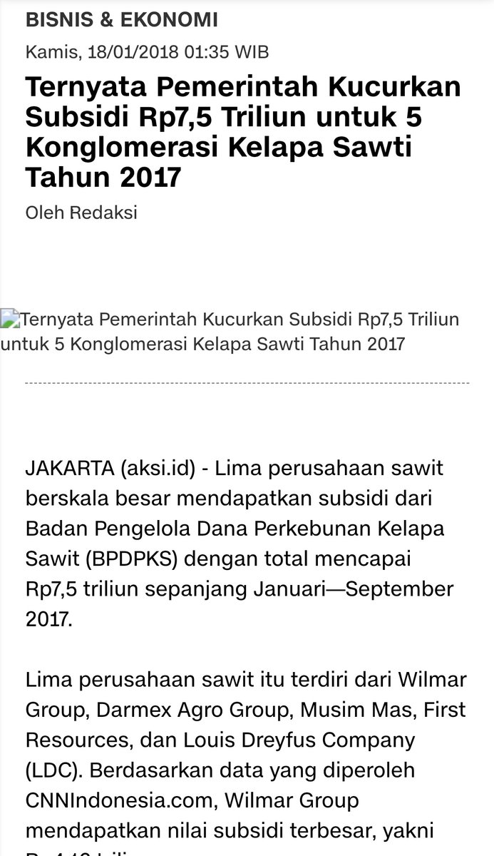 berita ini dulu ga rame, mulyono bail out triliunan ke pengusaha" sawit, salah satunya wilmar, trus wilmar jadi sponsor klub bola yg diakuisisi anak e mulyono... uang balas budi karena udah dikasih bapak e triliunan???
KASUS ini ga rame karena rakyat masih kenak gendam mulyono