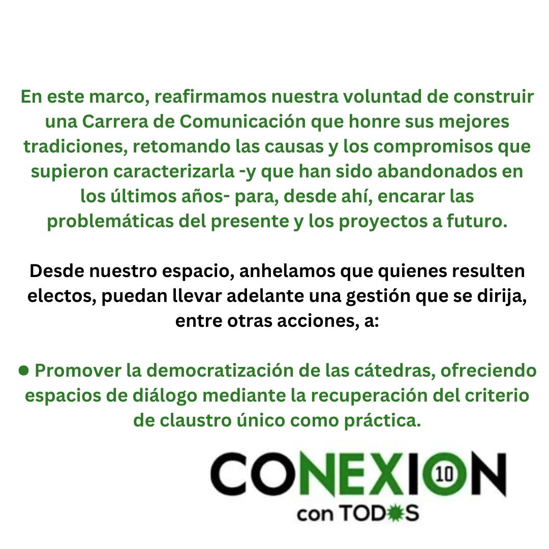 ConexionLista10's tweet photo. ✅Frente a las elecciones para renovación de Claustros del Consejo Directivo y Juntas de Carrera de nuestra Facultad 👇

Desde @ConexionLista10 hemos decidido no presentar listas de candidatos a ninguno de los tres claustros en las próximas elecciones. https://t.co/9uy0lPGQro