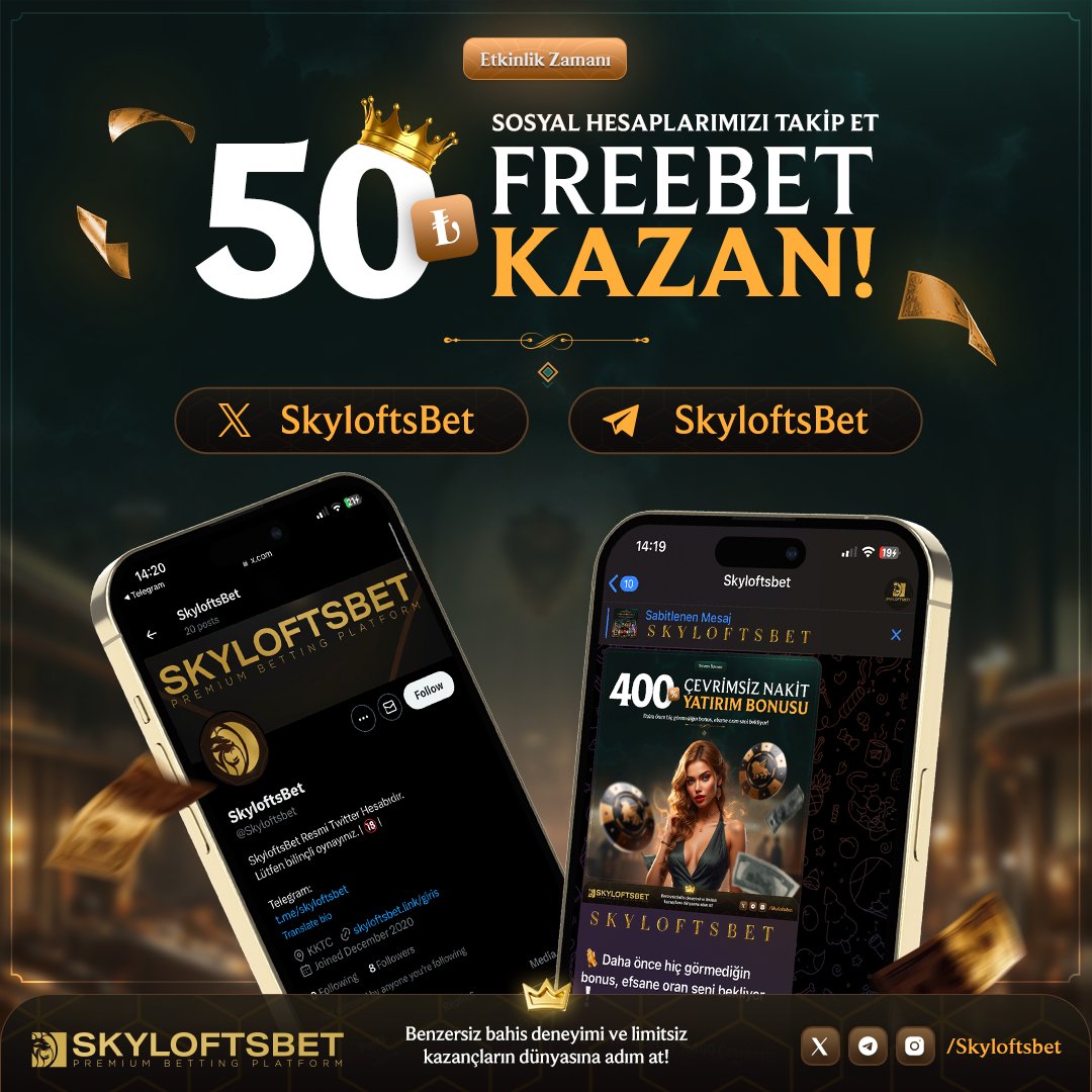 Skyloftsbet Haftasonu Etkinliği 

🔔 Sosyal medyalarımızı takibe alan tüm üyelere 50 TL bonus.

Yapmanız gerekenler çok basit,

🌐 Telegram 🟰 t.me/skyloftsbet
🌐 Twitter 🟰 x.com/Skyloftsbet

💪 Hesaplarını takibe al kullanıcı adını yorumlara bırak bonusunu kazan..