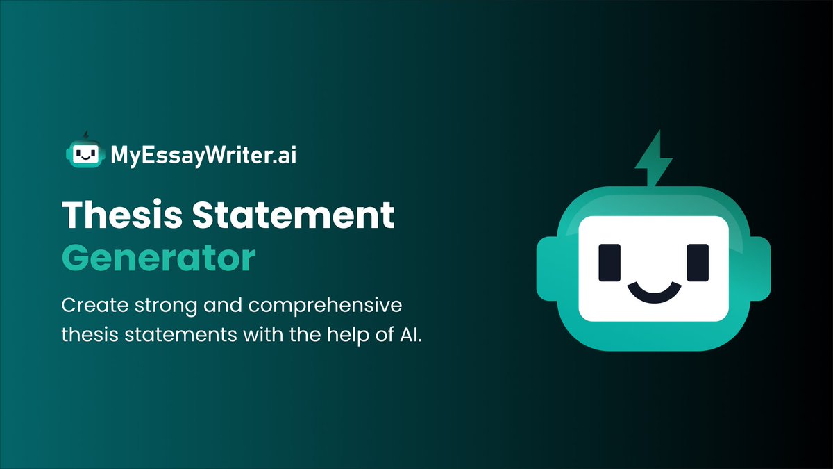 MyEssayWriterai's tweet photo. https://t.co/yzziWbOMQT's Thesis Statement Generator helps you create clear and strong thesis statements for your topic. It makes writing easier and faster!

Tool Link - https://t.co/A7CVdasj4N

#thesisgenerator #thesisstatement #myessaywriter #myessaywriterai https://t.co/mMCggnC6QN