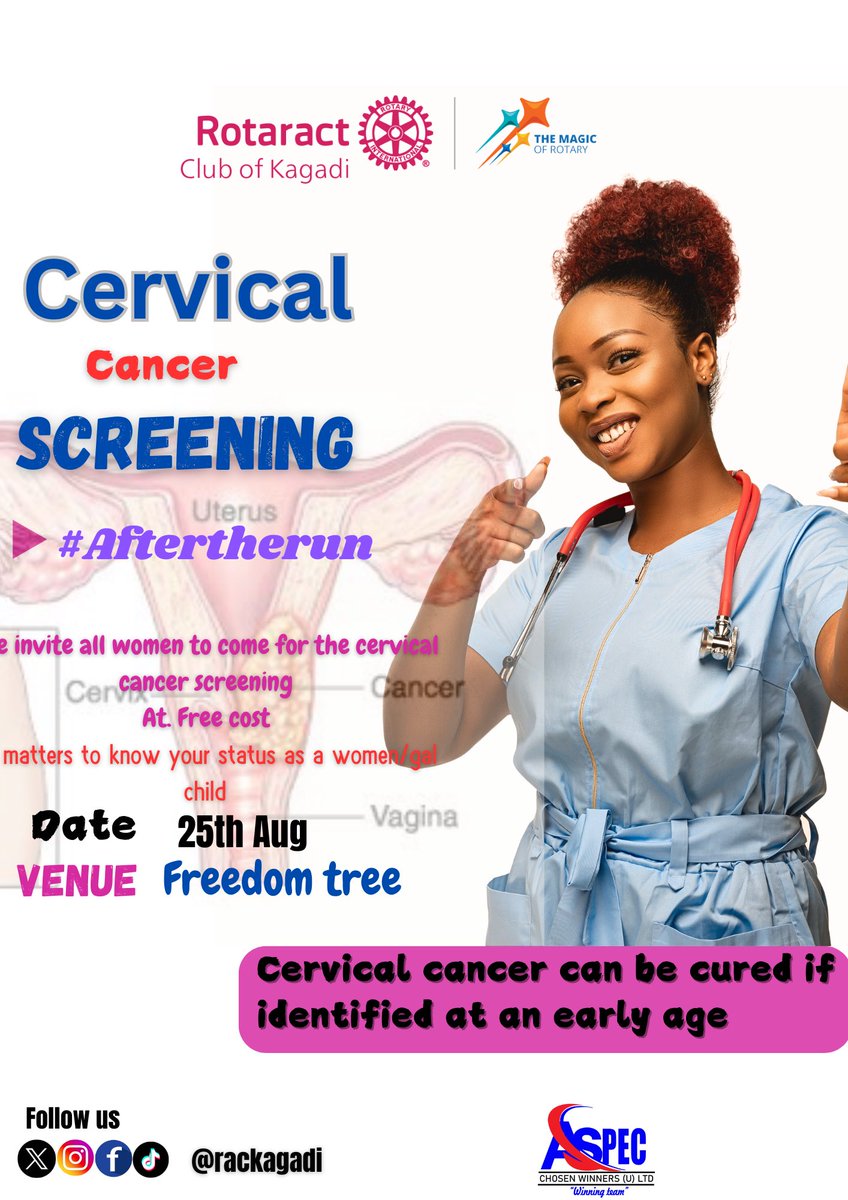 rackagadi's tweet photo. Are you update with your cervical screening..
Join us tomorrow at freedom tree for
A cervical cancer screening at no cost..
At the cancer run
We shall have consultations on cervical cancer and screening with cancer program at URDT
Let be there
#cancerrun24
#PR TEAM https://t.co/n6V3ENAp8K