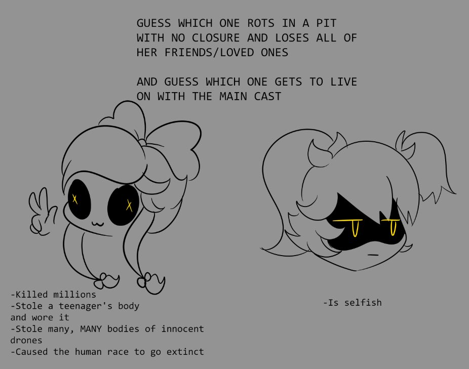 Corpsicle_1's tweet image. This is in no way a criticism of the finale LOL I just find it funny that Cyn ultimately gets a better ending than J does.
#murderdrones