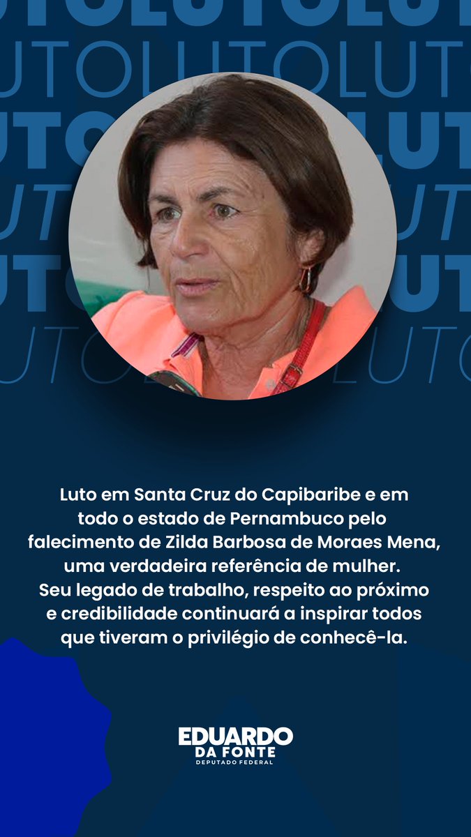 Luto em Santa Cruz do Capibaribe e em todo o estado de Pernambuco pelo falecimento de Zilda Barbosa de Moraes Mena, uma verdadeira referência de mulher. Seu legado de trabalho, respeito ao próximo e credibilidade continuará a inspirar todos que tiveram o privilégio de conhecê-la.