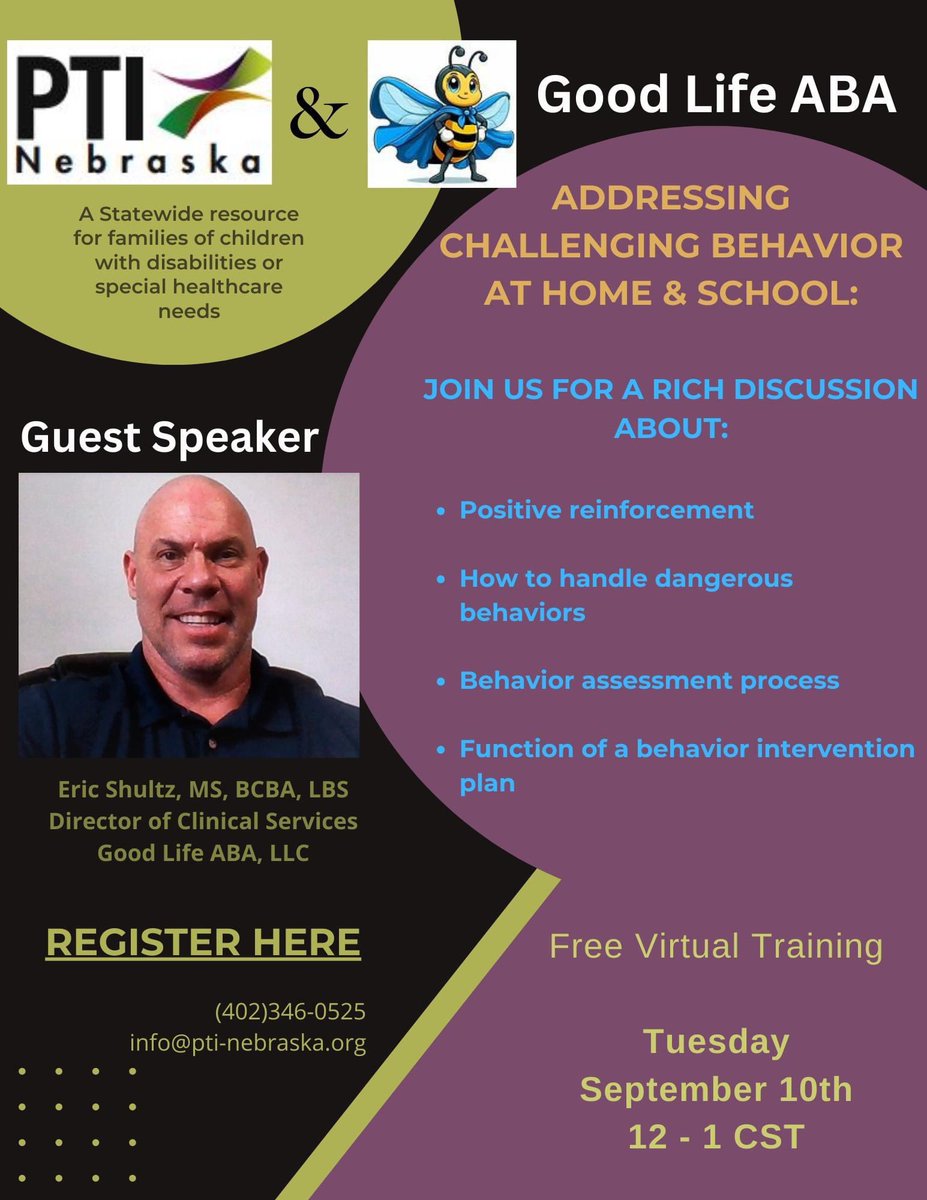Jamie_Batterman's tweet photo. Addressing Challenging Behavior At Home and School: A free session featuring Eric Shultz, Director of Clinical Services at Good Life ABA. For more info, see flyer below. Register here: September 10th, 2024: 12 - 1PM CST
https://t.co/xJQ7gXeAi7 

#learnwithpti https://t.co/QejaDfBJgp