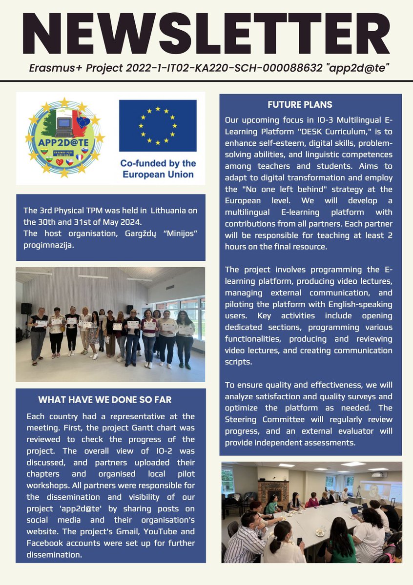 KEVADER1's tweet photo. app2d@te KA220-SCH Project Newsletter (TPM in Lithuania) 
2022-1-IT02-KA220-SCH-000088632 

#erasmus+#partnership #technology #web2tools #flippedlearning #educationalvideos #erasmus+#app2date https://t.co/nD6BjFoSsy