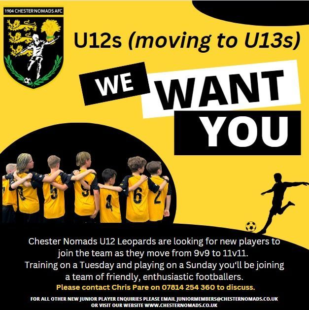 The Chester Nomads U13  are excited to announce that they are on the lookout for new players to join their team. If  looking for a great team to be a part of, this could be the perfect opportunity for you.