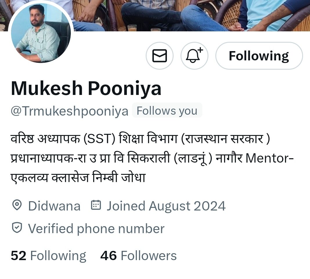 Bhoopendraswm1's tweet photo. प्रथम प्रमोशन लिस्ट दोस्तों जिगरी यार हमारे साथी @Trmukeshpooniya को फ़ॉलो करे आपको 100% फ़ॉलोबैक मिलेगा......

अगला नंबर आपका @Trmukeshpooniya  को फ़ॉलो करके पोस्ट को रिपोस्ट कर id कमेंट करे अगला कौन..   ?????? 
 Follow @Bhoopendraswm1 https://t.co/Sdc24TYFvz