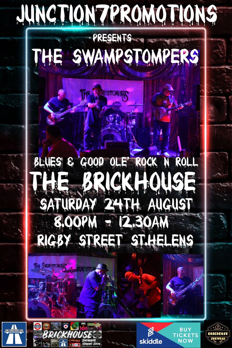 Junc7promotions's tweet photo. TONIGHT at @brickhouseshows Local Legends "THE SWAMPSTOMPERS Come get your tickets for FLEETWOOD MAC - THE MONARCHS - GUNS"N"ROSES SHOWTIMES 9.00pm Tickets &amp; info; > https://t.co/xn7qkJDB11 @WhatsOnNW @sthelensGG @Cornucopia123 @sthelensstar @sthelenscouncil @gr8musicvenues https://t.co/XUyy5t4pc6
