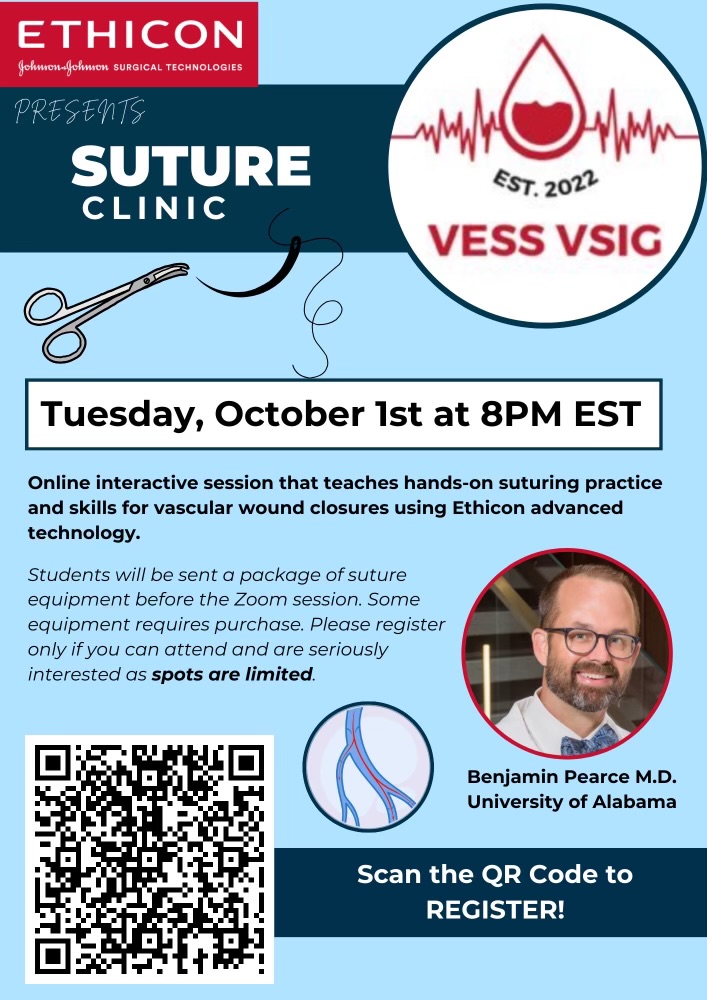 NEW EVENT ALERT! The VESS VSIG is excited to announce our first ever suture clinic. Please scan the QR code to register!