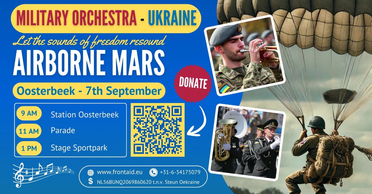 AnneFella's tweet image. Fellas, The Military Orchestra of the Military Institute from Kyiv will visit The Netherlands from 7-15 September. 

FANTASTIC Big Band! 🥳🎶 youtube.com/watch?v=eQCCdN… Check out their YT channel!

Funds are still needed urgently (QR code in pictures).

See you there?!💙💛

RT=💕