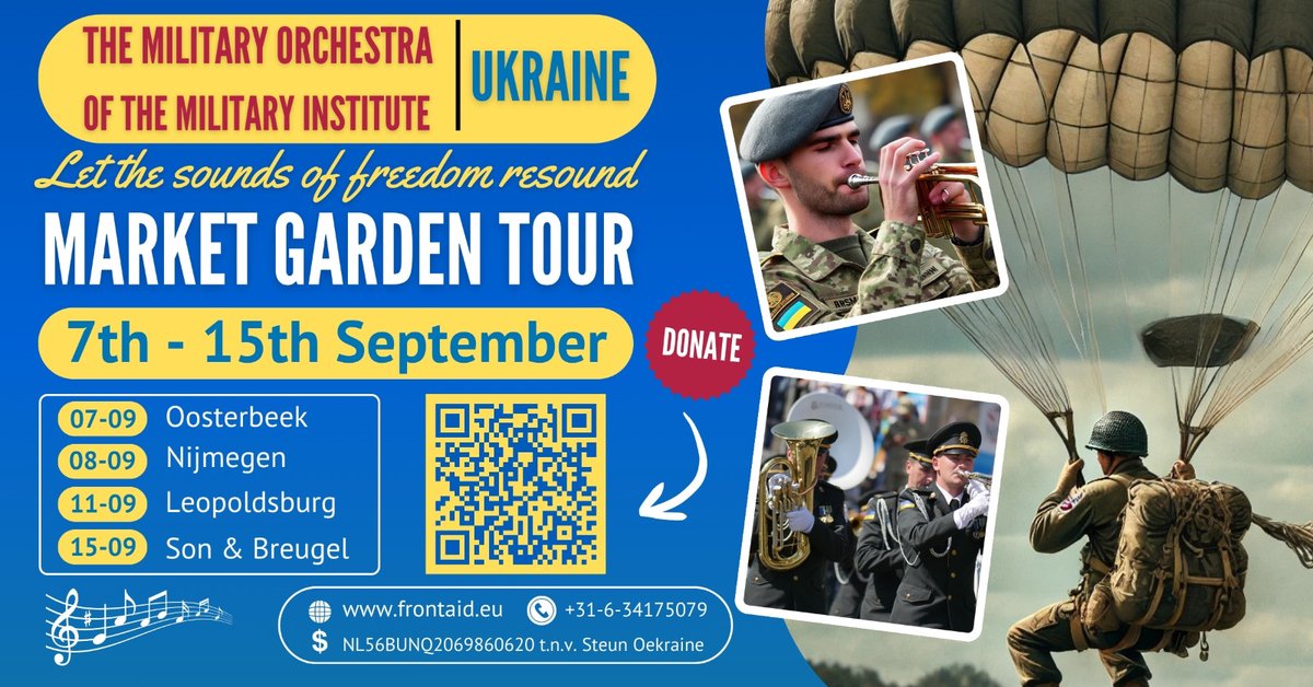 AnneFella's tweet image. Fellas, The Military Orchestra of the Military Institute from Kyiv will visit The Netherlands from 7-15 September. 

FANTASTIC Big Band! 🥳🎶 youtube.com/watch?v=eQCCdN… Check out their YT channel!

Funds are still needed urgently (QR code in pictures).

See you there?!💙💛

RT=💕