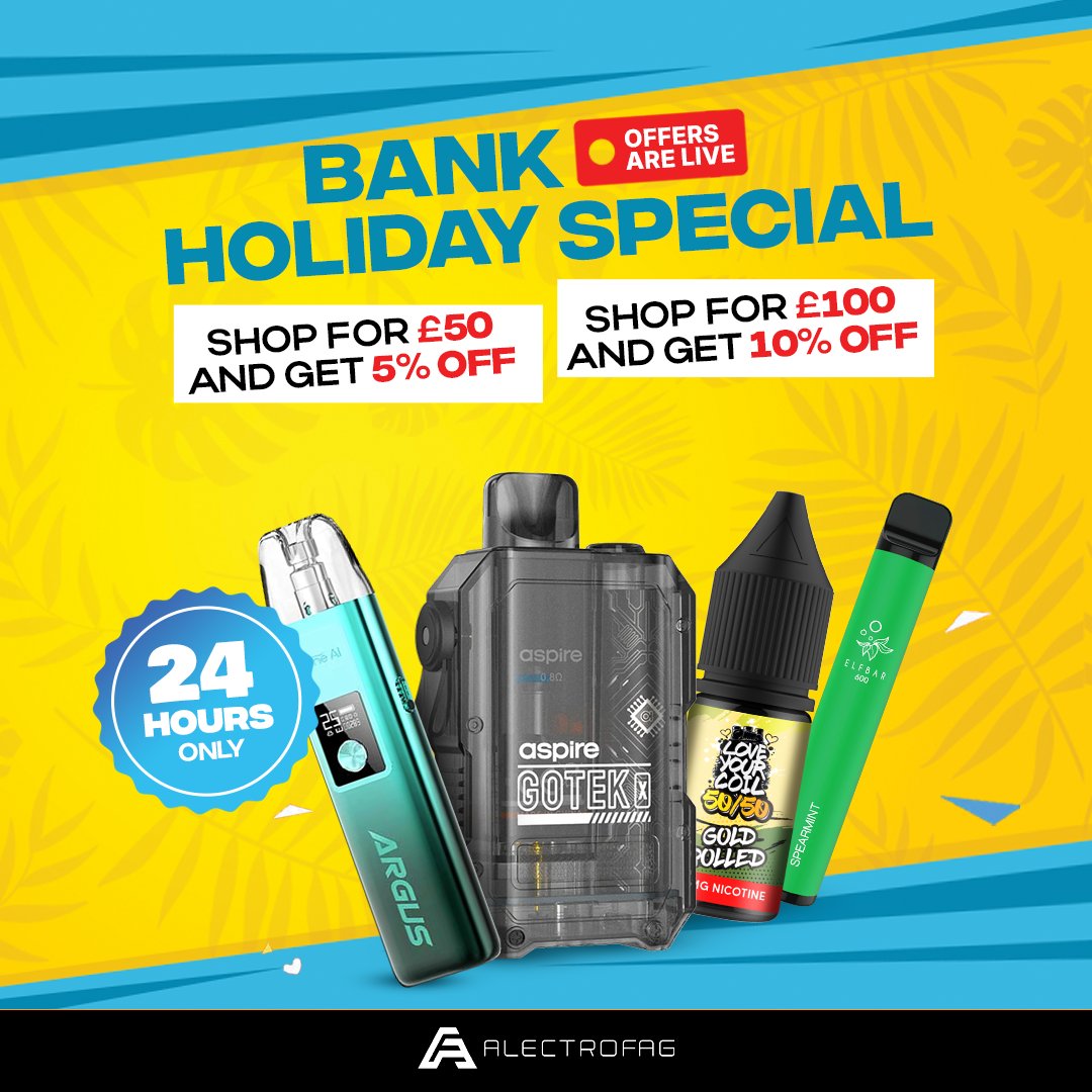 The Wait Is Over and It's Time To Unveil The Surprise!

This Summer Bank Holiday, experience the Fading Summer Vibes with Alectrofag's discount offers. 

- 5% Off Any £50 Order.
- 10% Off Any £100 Order.

Avail these discounts now.

Valid for 24 hours ONLY!

#bankholiday