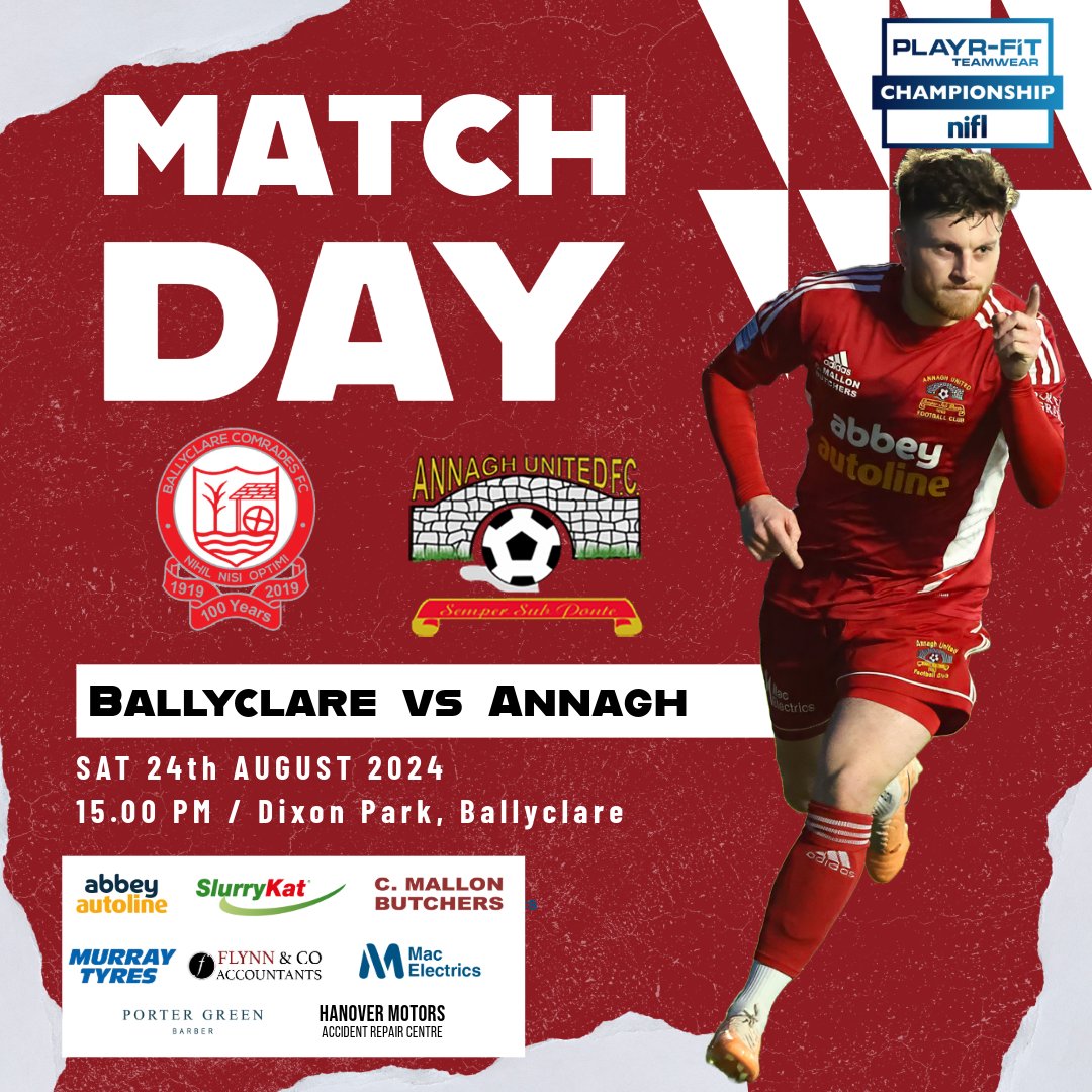 ⚽ 𝗠𝗔𝗧𝗖𝗛𝗗𝗔𝗬 ⚽

On the road again as we travel to Dixon Park for Game 3️⃣ in the #PlayrFitChamp

⚽ <a href="/BallyclareFC/">Ballyclare Comrades FC</a>
📅 24/09/24
🏟️ Dixon Park
⏰ 15.00 KO
🎟️ £10 / £5 conc
👨‍👩‍👦‍👦 All support welcome

🔴⚪⚽