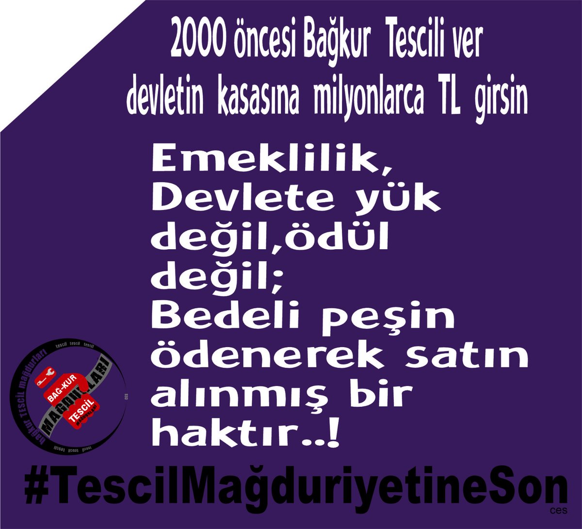 BagkurTescil73's tweet photo. @BagKur34 @ma_cenkci @tgrthabertv @ErcanSeki 🔴 Af Değil, Hakkımızı istiyoruz!
🔴 Verilen TESCİL sözleri neden tutulmadı?
🔴 Görmezden gelinen adaletsizlik son bulmalı!
🔴 150 bin aile adalet bekliyor!
🔴 Sorumlular harekete geçsin: @RTErdogan @akparti @herkesicinCHP @isikhanvedat @mhp_bilgi
🔴 #BağkurTESCİLÇözümBekliyor https://t.co/ZSlH1CFrX6