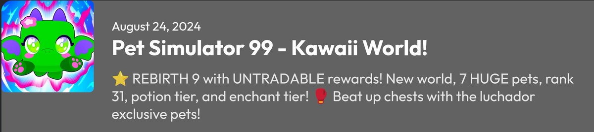 dev blog title and description #PetSimulator99
