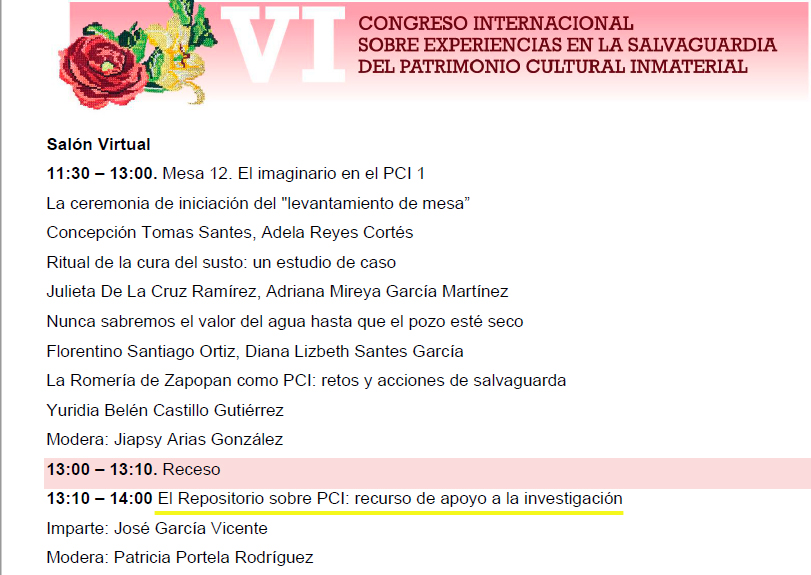 El miércoles 28 de agosto participamos virtualmente en el Congreso de Campeche sobre PCI.  Presentaremos el REPOSITORIO culturainmaterial.es sobre PCI a los participantes en el Congreso, un recurso de apoyo a la investigación en PCI. Gracias a <a href="/ciespci/">CIESPCI</a>