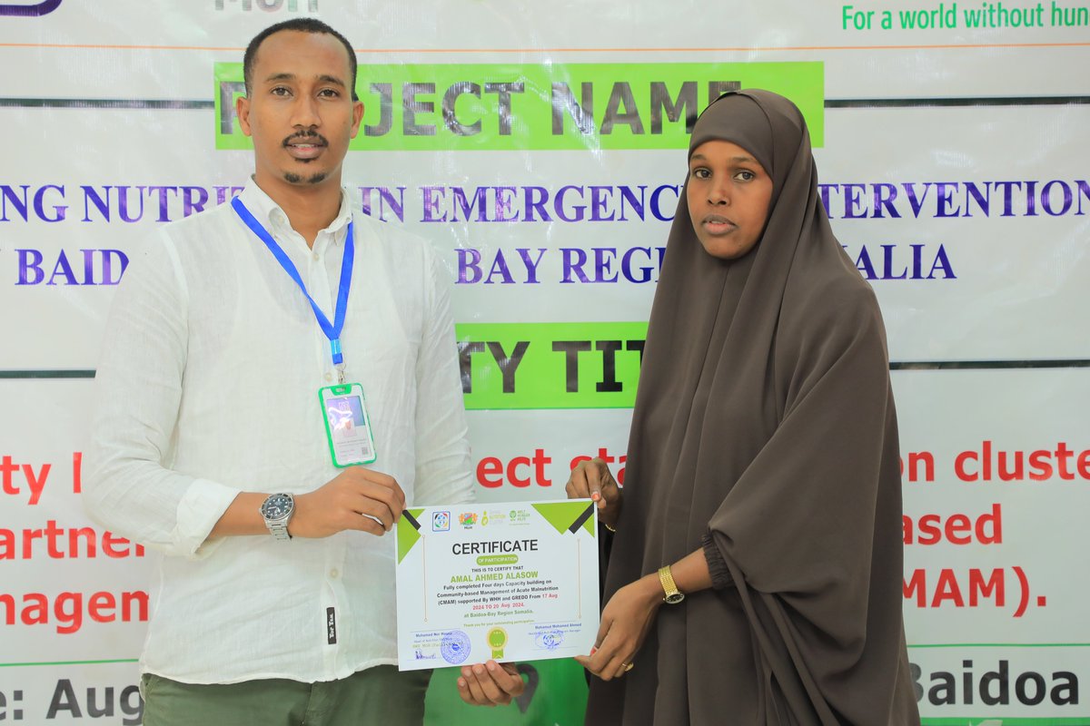 Exciting news! <a href="/gredosom/">GREDO SOMALIA</a> -<a href="/Welthungerhilfe/">Welthungerhilfe (WHH)</a> has completed a four-day #CMAM training, supported by the <a href="/Som_nut_2023/">Somalia Nutrition Cluster</a> and <a href="/MoH_SWSS/">Ministry of Health - SWSS</a>. This comprehensive training equipped participants with the knowledge, skills, and tools needed to effectively identify, treat, and monitor cases of