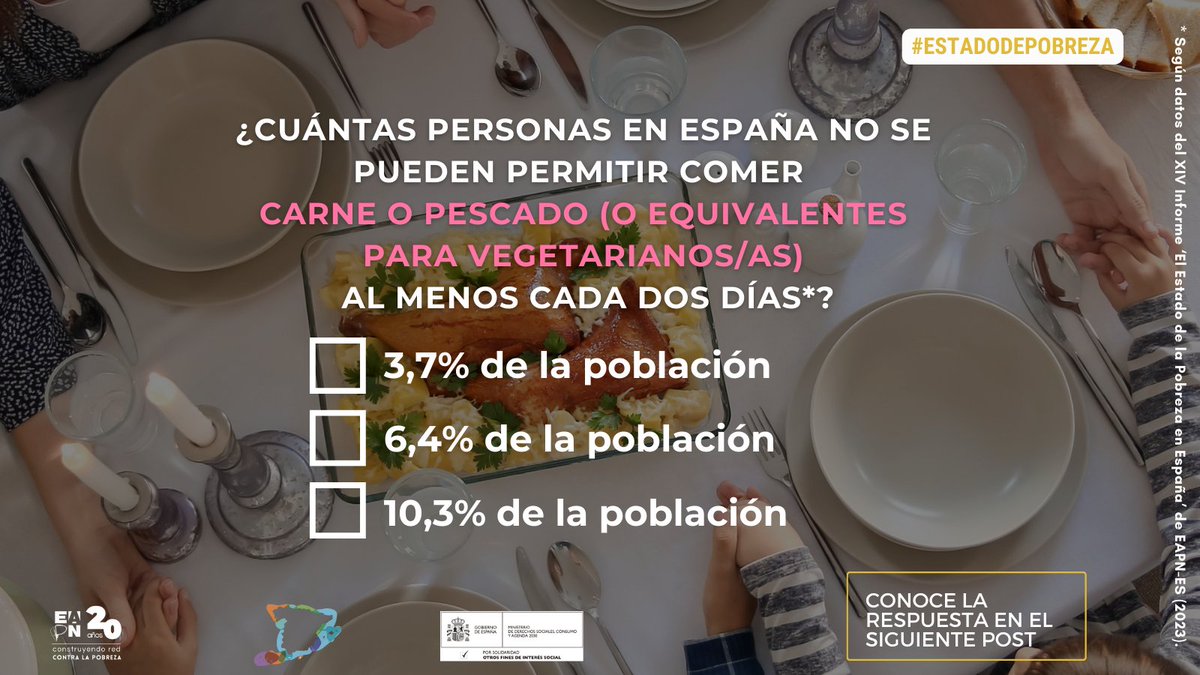 EAPNes's tweet photo. ❓¿Cuántas personas en España 🇪🇸 no se pueden permitir comer carne o pescado 🥩🐟(o equivalentes para las personas vegetarianas) al menos cada dos días?
👉Encuentra la respuesta en el hilo. 👇

#EstadodePobreza https://t.co/mLXvhAAIrV