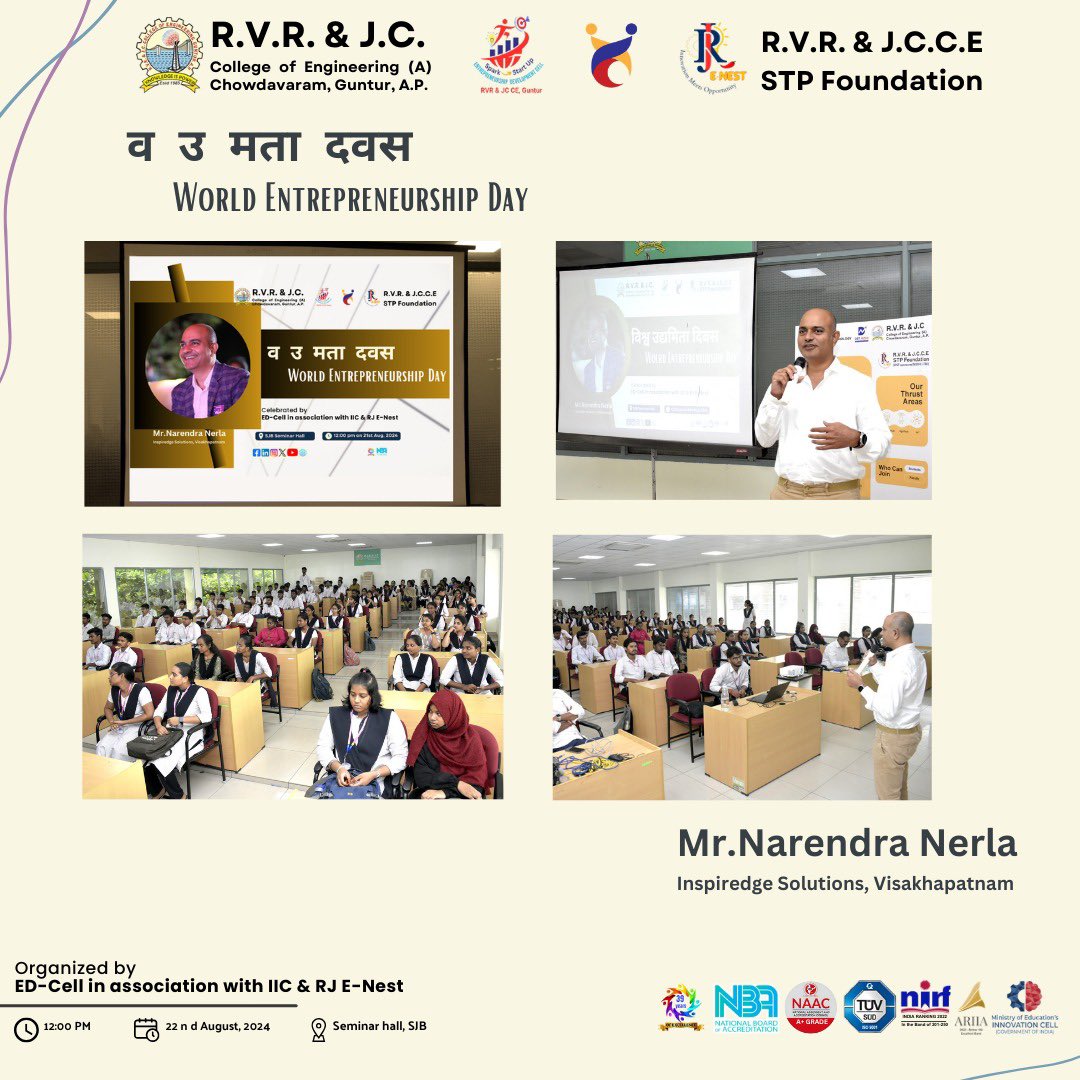 rvrjc_official's tweet image. World Entrepreneurship Day #rvrjcce #edcell #students #udyamitadiwas @mhrd_innovation  @rj_enest @AICTE_INDIA