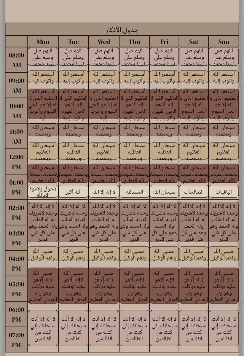 DxnNony's tweet photo. @SQUCOFFEE الموقع جدا جميييل وسهل 
بما إني متخرجه من الجامعه ولاعندي جدول 
فكرت اسوي جدول للأذكار يصير اللي يقول الذكر 100 مره يقدر يحط تحته صح او إشاره لكل أيام الاسبوع https://t.co/zYsqmTEIbU