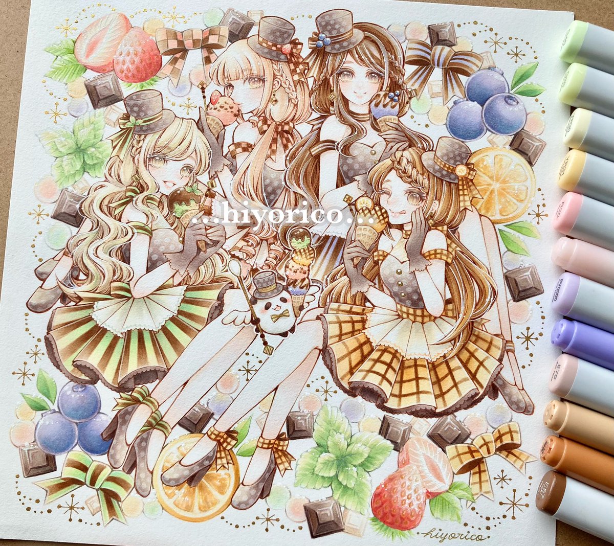 Chocolate Icecream Girls】 ……………………………………… コピック・色鉛筆・顔彩