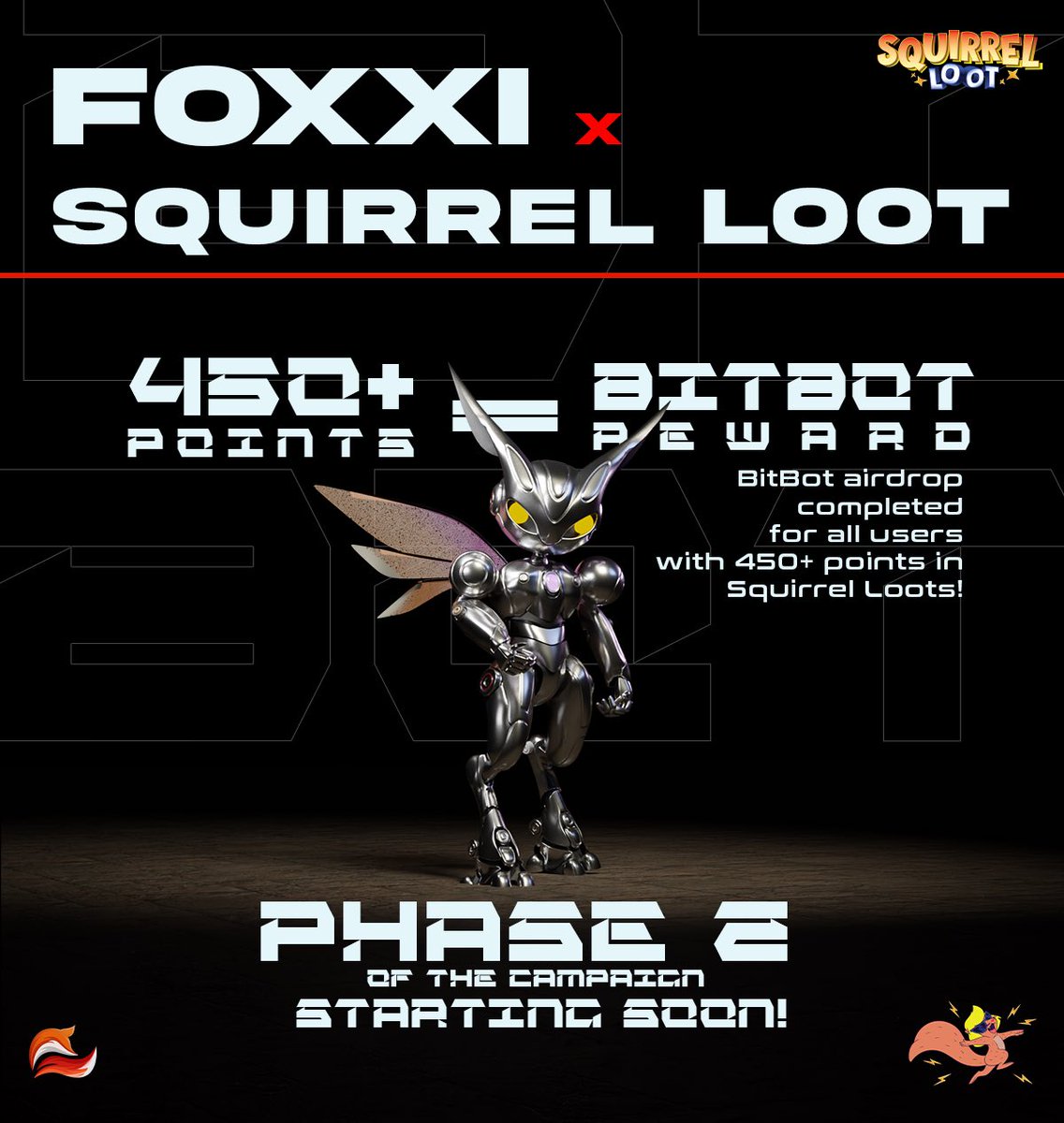 FOXXI | AI AGENTS METAVERSE (@foxxiofficial) on Twitter photo @FoxxiOfficial X <a href="/SquirrelLoot/">SquirrelLoot ๐ช</a>
BitBot airdrop completed for all users with 450+ points in Squirrel Loots!
Phase 2 of the campaign starting soon!
#bitbot #squirrelloot @FoxxiOfficial X <a href="/SquirrelLoot/">SquirrelLoot ๐ช</a>
BitBot airdrop completed for all users with 450+ points in Squirrel Loots!
Phase 2 of the campaign starting soon!
#bitbot #squirrelloot