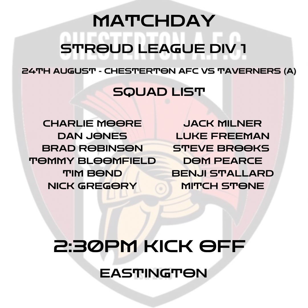 The new season starts here! We travel away to <a href="/TavernersFC/">Taverners FC</a> today to kick start our campaign in Stroud Div 1. UTC!

#chestertonafc #utc #stroudleague #football