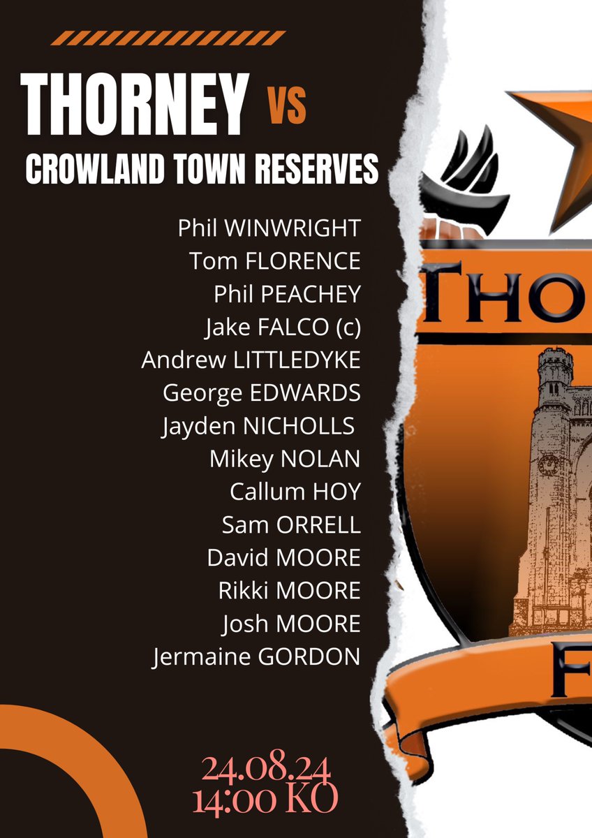 SQUAD NEWS 🍊 
📍 Thorney Park
⏰ 2pm KO 
🏆 PDFL Division 2