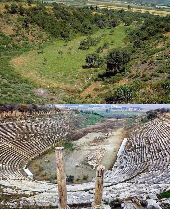 EnzoManis's tweet photo. Un thread sur les gens qui tombent sur des découvertes surréalistes du passé. 

Certaines d'entre elles vont vous époustoufler :

1️⃣ Avant et après la fouille du stade grec antique 🇬🇷🏟️ https://t.co/8qUTXzIbSc