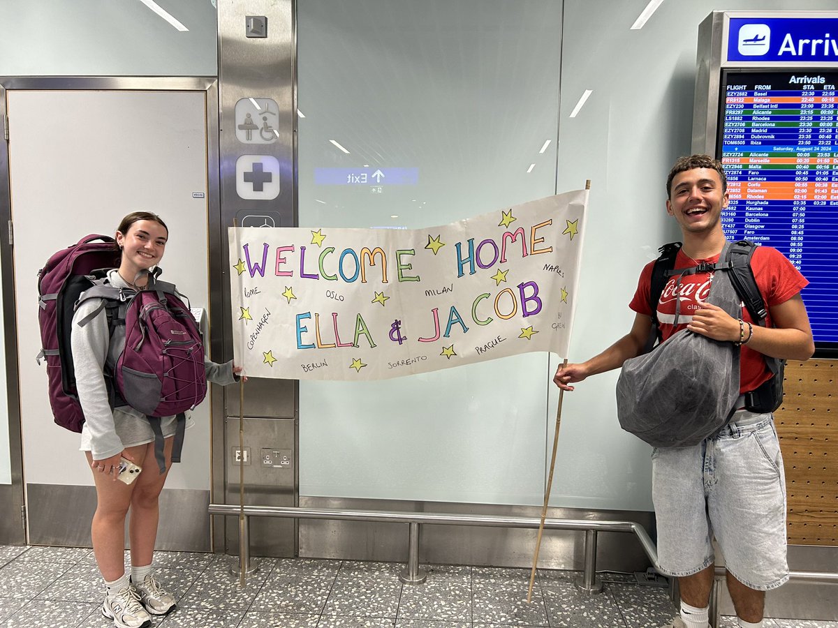 MrsEmefelle's tweet image. And the intrepid travellers are home! (They very much appreciated the banner at arrivals too! 😂) #Europe #interrailing #travel