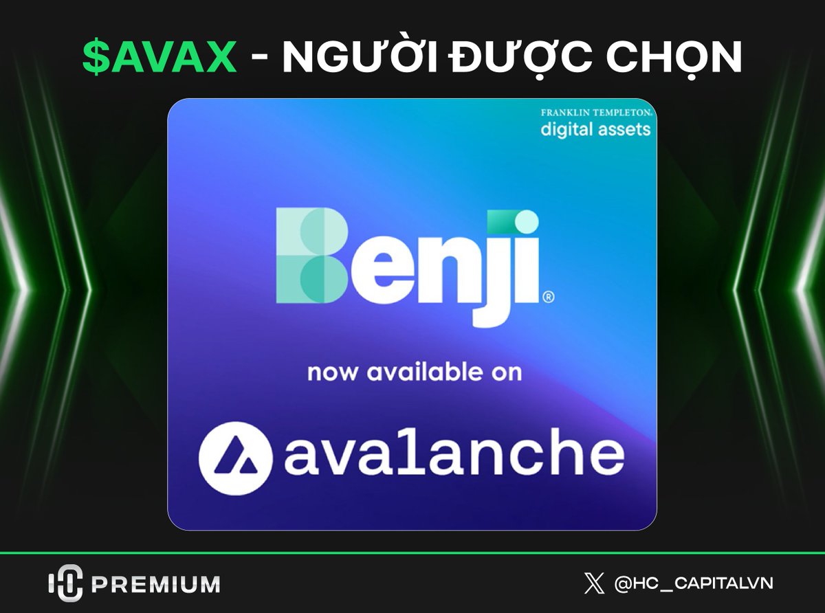 HC_CapitalVN's tweet photo. 🧵$AVAX - NGƯỜI ĐƯỢC CHỌN
Avalanche là dự án thứ tiếp theo được Grayscale thành lập quỹ Trust sau $SUI, $TAO và $MKR.
Bên cạnh đó còn có Franklin tham gia đầu tư cho AVAX thông qua BENJI platform
Vậy, $AVAX có gì mà các quỹ lớn truyền thống lại đầu tư vào?
Cùng HC thảo luận, chi tiết bên dưới 👇