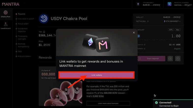 7/ Step 5: Link Your Wallets After selecting your MANTRA wallet, click ...