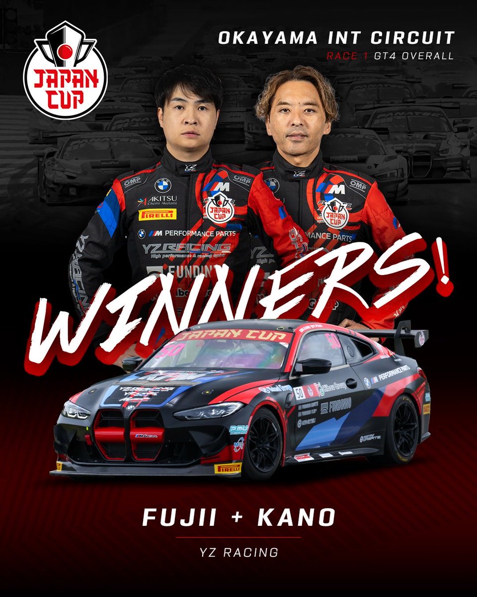 YZ_One_Bmw's tweet photo. GT WORLD CHALLENGE ASIA
JAPAN CUP Okayama RACE1
1位獲りました‼️🏆
これで再びシリーズランキング1位に‼️😆👍
明日はシリーズチャンピオンに大手をかけた最終戦です‼️引き続き応援宜しくお願い致します📣
#gtasia #bmw #bmwm4gt4 #YZRACING 
#bmwmmotorsport #gtworldchallengeasia https://t.co/dryqY1gAeC