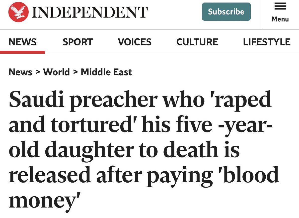 LizaRosen0000's tweet photo. Popular Muslim preacher in Saudi Arabia suspected that his daughter who just turned 5, has lost her virginity and damaged his entire “family honor”. So he decided to murder her but not before brutally raping her to teach her a lesson. According to Saudi reports, the girl suffered multiple injuries including a crushed skull, broken back, broken ribs, a broken left arm and extensive bruising and burns.

Under Islamic sharia laws, a father is allowed to kill his children and a husband is allowed to kill his wives to preserve "family honor". This is why under Saudi law judges cannot sentence fathers to death for murdering their daughters.

Every year thousands of girls in the Arab-Muslim world are murdered by their own Muslim fathers, most cases are reported as suicide or an accident to prevent persecution of the murderers who did not violate any Islamic law.

Source:
https://t.co/OtRv38m82L