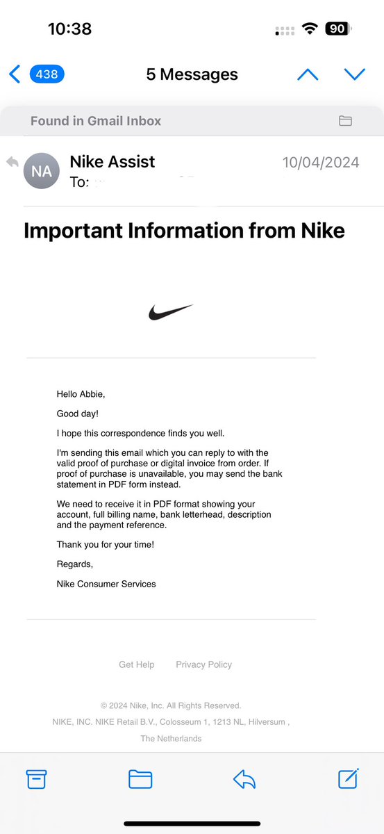abbiewarren_'s tweet photo. Shocking service from Nike!!!! Waited since April for a refund on some faulty football boots and still waiting. Every time customer service is called we’re just told a gift card will be processed within the next few weeks 🤬🤬
 @Nike @nikestore @NikeService @nikefootball https://t.co/vLpkWR02G6