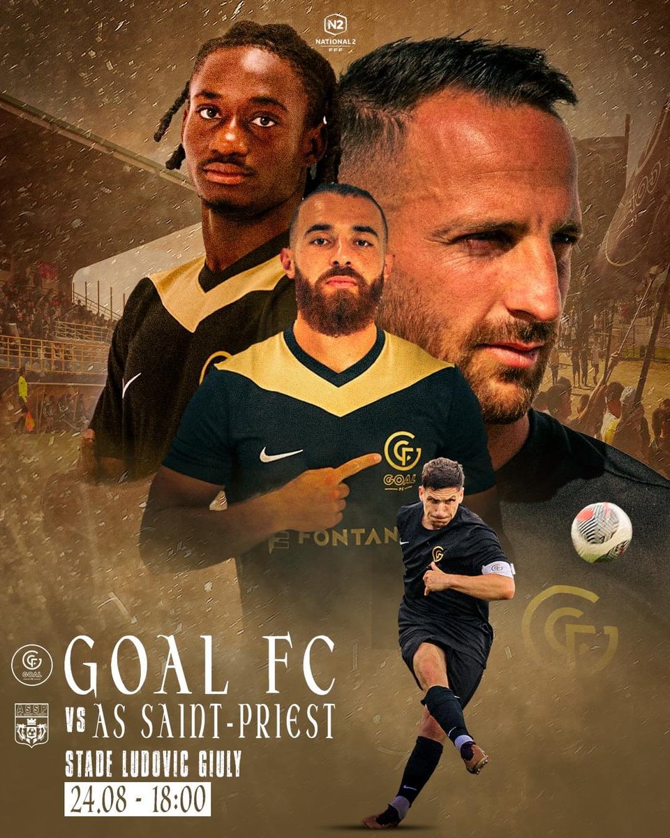 GOAL__FC's tweet photo. 𝗝𝗢𝗨𝗥 𝗗𝗘 𝗗𝗘𝗥𝗕𝗬 🔥

🏆 J2 | Championnat National 2
🆚 AS Saint Priest 
🏟 Stade Ludovic Giuly
📍 Chasselay
🎟️ Billetterie https://t.co/GwzQQEW7SJ
🕦 18h00

#GFCASSP | #GOALFC 🖤💛 https://t.co/Rk7qJYS0kx