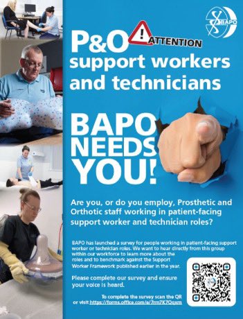 Are you, or do you employ, Prosthetic or Orthotic staff working in patient-facing support worker or technician roles? BAPO wants to hear from you! Please complete this survey and ensure your voice is heard. Please share with your colleagues
forms.office.com/e/7rm7K7Qqxm