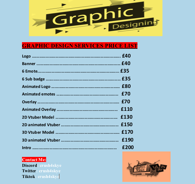 This is a genuine recommendation!
 Everyone is fed up Graphic artist bots spamming us... <a href="/crush4skye/">Crush4skye</a> Is the ONLY graphics artist for you! I took a chance to use him as my first artist and the end results

Fairly priced and custom work

linktr.ee/crush4skye