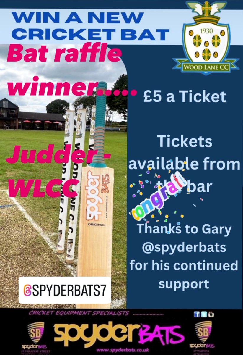 Wood Lane Cricket Club (@woodlanecc) on Twitter photo Well Done to our very own โJudderโ on winning the bat raffle kindly given to us from our sponsor <a href="/Spyderbats/">Spyder Bats</a>, its raised over ยฃ300 towards club funds which will keep helping us to achieve more projects off the pitch!
Thank you all for your support๐ Well Done to our very own โJudderโ on winning the bat raffle kindly given to us from our sponsor <a href="/Spyderbats/">Spyder Bats</a>, its raised over ยฃ300 towards club funds which will keep helping us to achieve more projects off the pitch!
Thank you all for your support๐