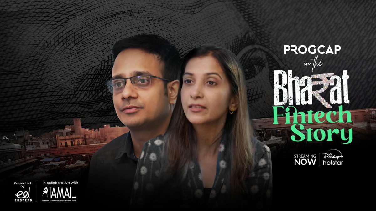Watch #Progcap's journey that is setting #financialinclusion as a norm for Indian #MSMEs. 
Only on #BharatFintechStory, streaming now on <a href="/Disneyplus29171/">Disneyplushotstar</a> -  hotstar.com/in/shows/bhara…
 
Presented by <a href="/edstead101/">Edstead</a> with <a href="/IAMAIForum/">IAMAI</a> 
 
#BharatFintechStory #StreamingNow #progcap