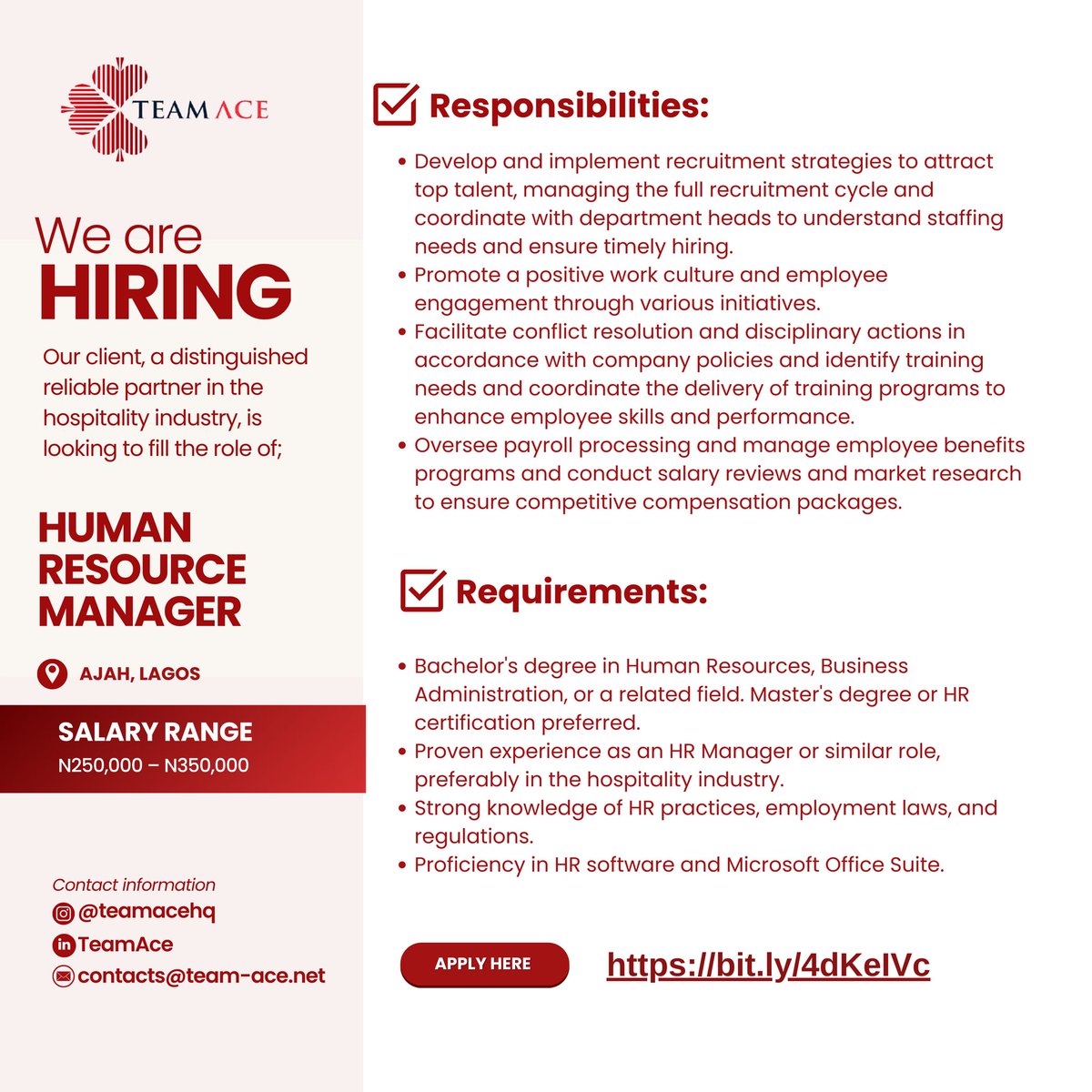 TeamAce_HQ's tweet photo. Job Opening!
See flier for details
Interested and qualified? Apply here 👇
https://t.co/sdGmpc6swt
#jobopening #jobopportunity #hiringnow #jobsinterview #hrjobs #recruiting #teamace #500chowBOGO https://t.co/KLzBLhMHDD