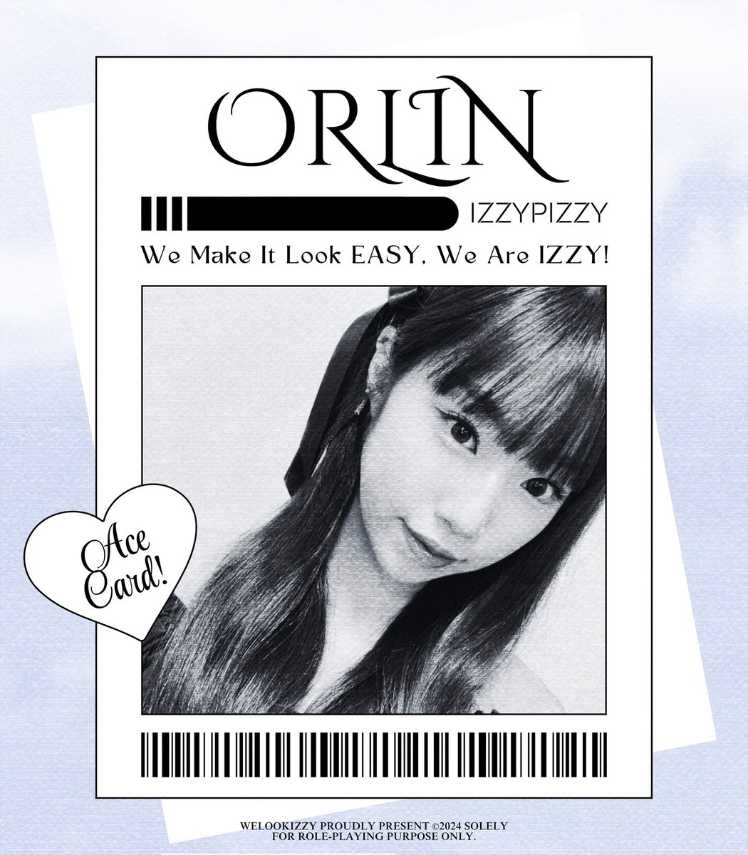 WELOOKIZZY's tweet photo. ㅤ

𐙚   𝟬𝟬𝟲 · 𝗔𝗖𝗘 𝗖𝗔𝗥𝗗   ೀ
For in her  heart,  there  lies  a flame
that  fuels  the  strength  to play her
game;   𝗢͟𝗥͟𝗟͟𝗜͟𝗡   takes   the   hardest
paths   with  glee   and  she   always,
·   ·   ·   MAKE  IT  LOOK  ♡  𝘐𝘡𝘡𝘠 !

ㅤ https://t.co/YvjwzfqxqN