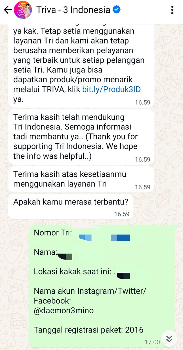 Daemon3mino's tweet photo. @3CareIndonesia @triindonesia  ingin non aktifkan pket entah berantah(?) chat CS ditutup sepihak pdhal aku lagi ngetik oy! masih di menit yg sama langsung tutup chat 🌚 https://t.co/vY4kiyh0q0