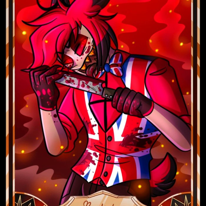 AlastorBritish's tweet photo. My cool new Hazbin community card made for me by my boy Bigbadmonstah https://t.co/I6bcNUM2eO