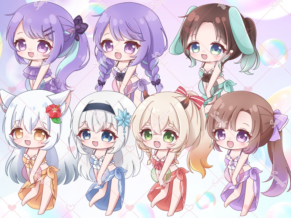 「8月も後半なので!水着量産依頼まとめです!!圧倒的パレオ人気!!たくさんご依頼あ」|ゆめりのイラスト