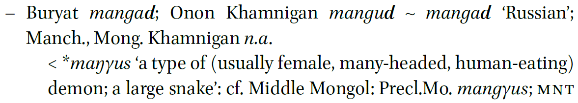 yiihya's tweet photo. The Buryat word for “Russian”, ‘mangad’, comes from an old Mongol word for a demon. Now used mostly as an ethnic slur. https://t.co/uWZsD6bGyl