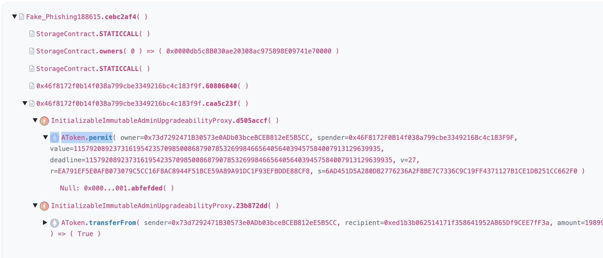 🛸Another victim lost $747,192 worth of
<a href="/aave/">Aave</a> Rocket Pool $ETH due to signing phishing signatures.  

Victim:  0x73d7292471b30573e0adb03bcebceb812ee5b5cc    

Scammer:  0xed1b3b062514171f358641952A865Df9CEE7fF3a

Etherscan: etherscan.io/tx/0x92eb01534…