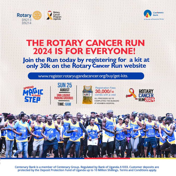 cbsfm_ug's tweet photo. Get your #RotaryCancerRun24 kit and join us—just grab yours with your CenteVisa or Mastercard click here: https://t.co/U4Z01S15H6 and let's make every step count! #SpreadTheMagicInEveryStep https://t.co/WajrVmBX6z