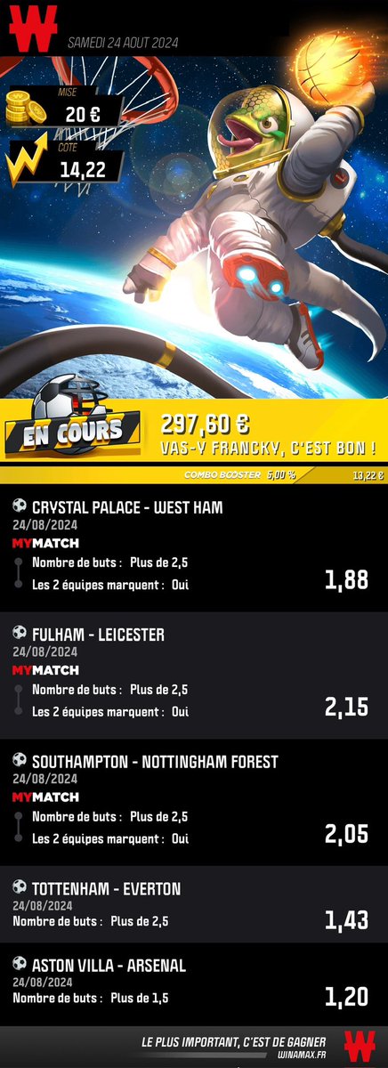 PronextApp's tweet photo. 🎁🤑 3x50€ CASH 🤑🎁
Voilà notre #TicketduJour des belles prédictions de notre IA 🤖
On va vibrax sur de la 🏴 #PremierLeague aujourd’hui 💪🏼
🎁🤑 50€ CASH 🤑🎁 pour 3 abonnés (oublie pas de t’abonner) si ça win 🏆
Pour participer, ♻️ & ❤️
#TeamParieur #Pronext https://t.co/PcUoRcdHbj